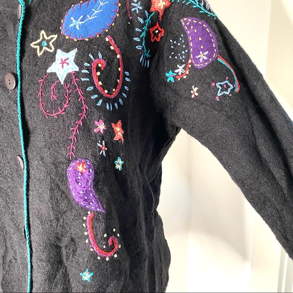 Norm Thompson Vintage Embroidered Wool Cardigan Sweater - Picture 2 of 15